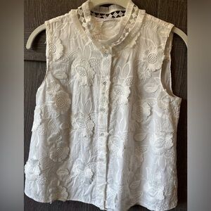 T. Tahari Floral Detail Sleeveless Top